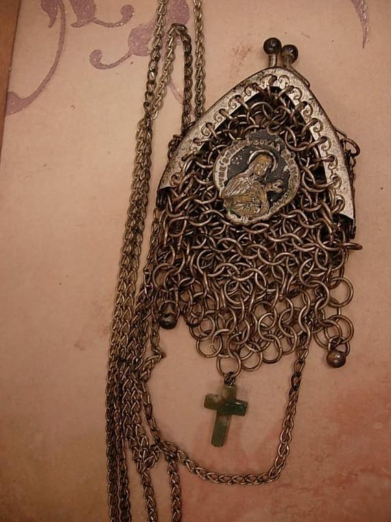 Antique victorian purse rosary case necklace