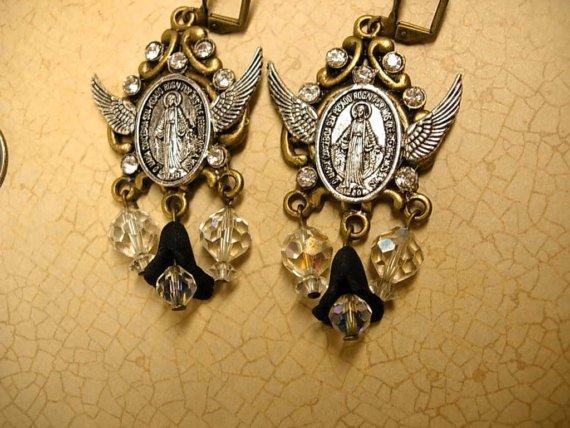 Sinners and saints Rosary Assemblage Earrings