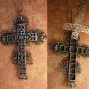 HUGE Antique skull Cross reliquary necklace Shrine sterling mythological cherubs and hidden compartments