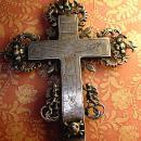 HUGE Antique skull Cross reliquary necklace Shrine sterling mythological cherubs and hidden compartments