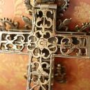 HUGE Antique skull Cross reliquary necklace Shrine sterling mythological cherubs and hidden compartments