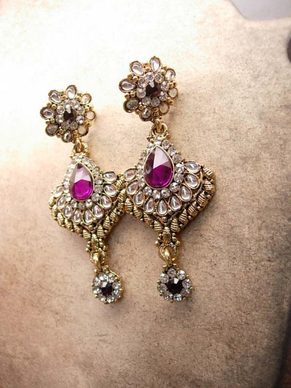 Exotic statement necklace 500 rhinestone Bib collar Chandelier earrings Fit for a Queen purple drops