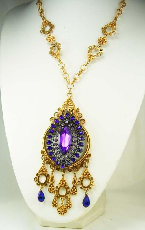 STUNNING Purple Chandelier Medieval necklace Goddess with aurora borealis Drops