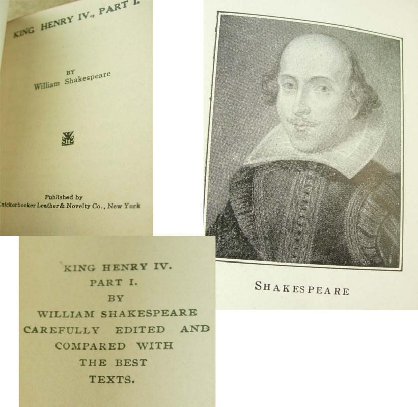 2 MINIATURE leatherbound Shakespeare Books King Henry 1V advertising bank with history