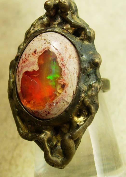 Bizarre vintage Jelly Opal Ring Dragon egg Primitive setting size 6 /12