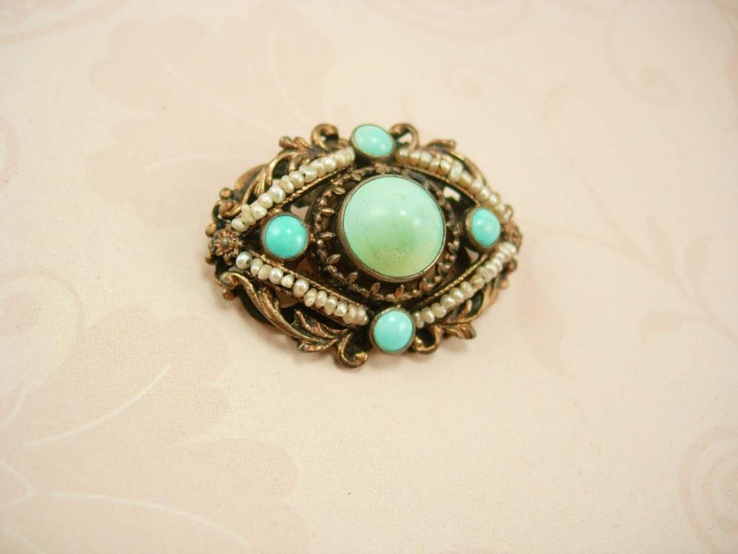 Antique Edwardian persian Turquoise pearl victorian brooch