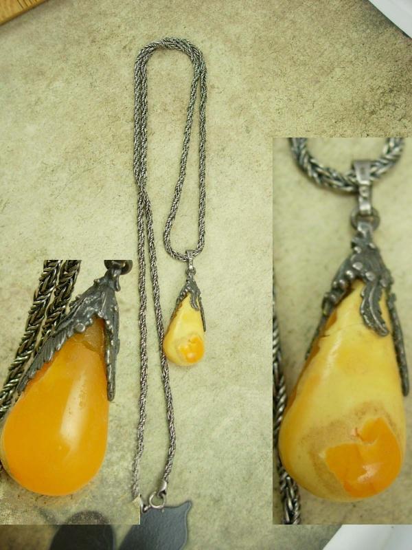 Antique Russian Amber sterling necklace & earrings