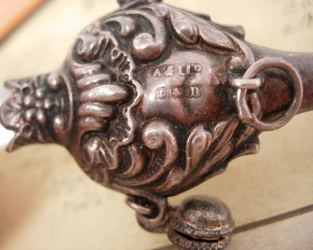 ANtique Sterling  Baby Rattle 1901 whistle chatelaine teether English hallmarks