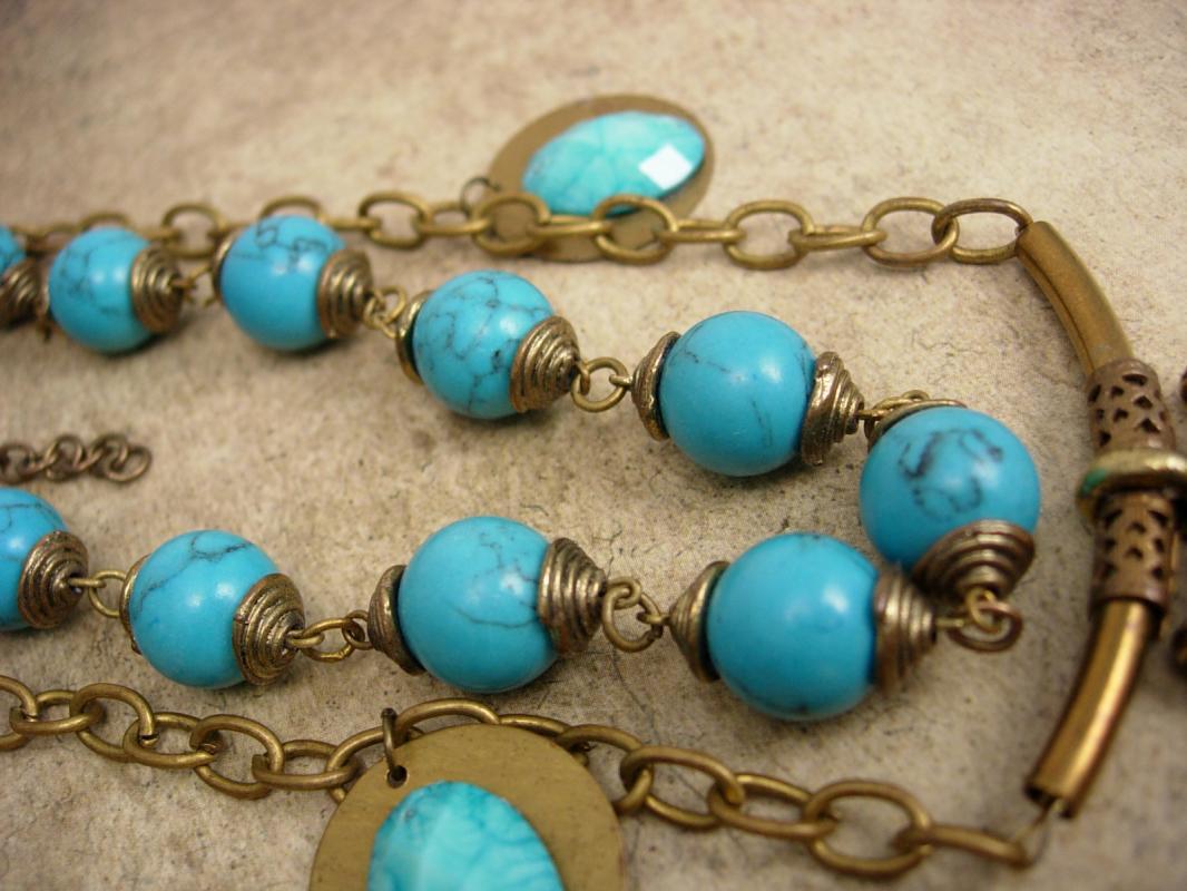 Huge Bohemian Necklace Snake turquoise tassel drops