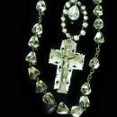 Antique Rosary Necklace Vintage cut Crystal Saint Esprit dove Chapel sterling deco ornate mother of pearl silver crucifix Austria Rhinestone