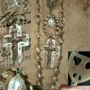 Antique Rosary Necklace Vintage cut Crystal Saint Esprit dove Chapel sterling deco ornate mother of pearl silver crucifix Austria Rhinestone