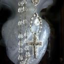 Antique Rosary Necklace Vintage cut Crystal Saint Esprit dove Chapel sterling deco ornate mother of pearl silver crucifix Austria Rhinestone
