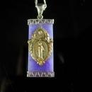 Sterling religious Jade Necklace Asian antique medal miraculous Mary  Drop necklace
