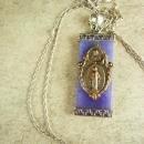 Sterling religious Jade Necklace Asian antique medal miraculous Mary  Drop necklace