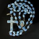 Antique Fatima Rosary tiny statues on each bead Sacred Heart relic religious blue & silver RARE beads 1917