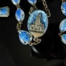 Antique Fatima Rosary tiny statues on each bead Sacred Heart relic religious blue & silver RARE beads 1917