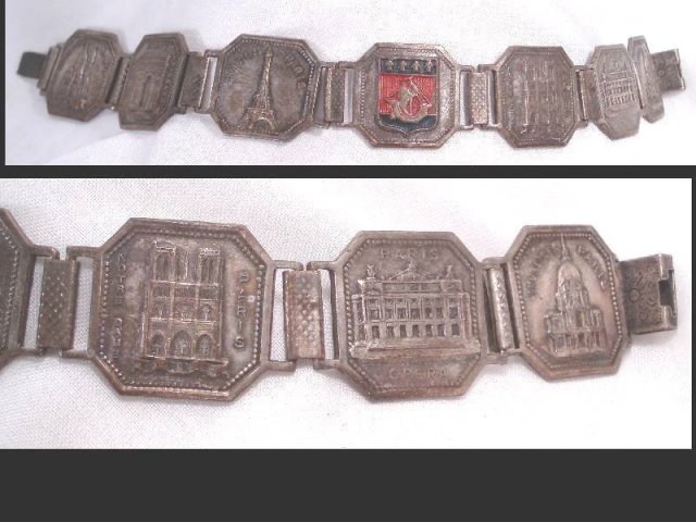 Vintage Paris Tourist ENAMEL repousse Bracelet