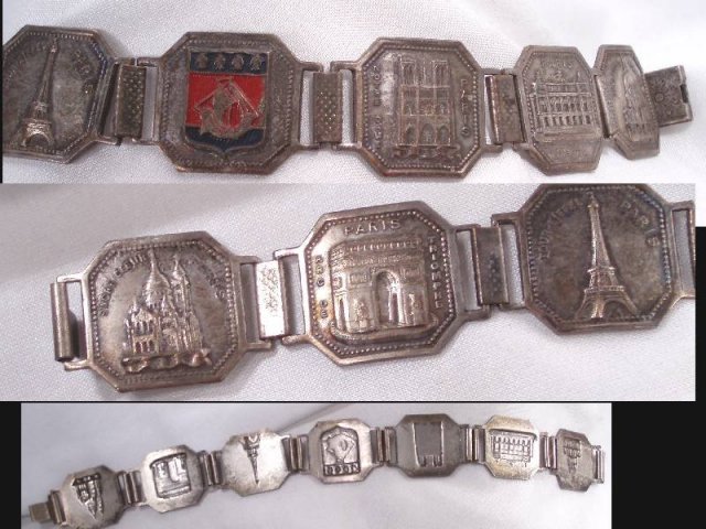 Vintage Paris Tourist ENAMEL repousse Bracelet