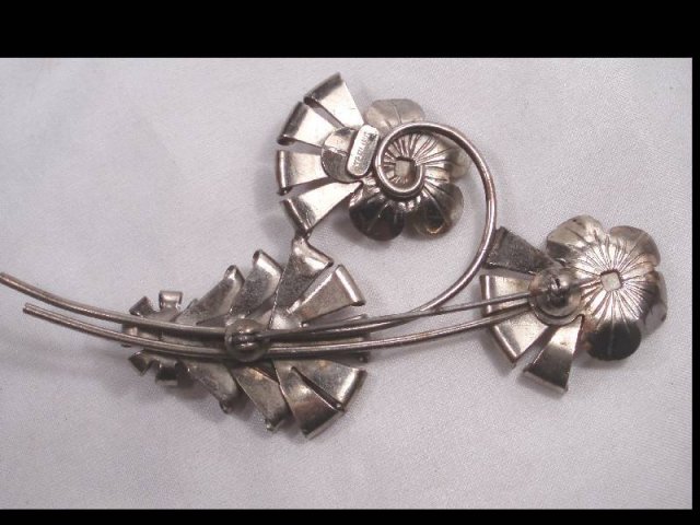 HUGE sterling signed NOUVEAU FLORAL Brooch BUY IT NOW