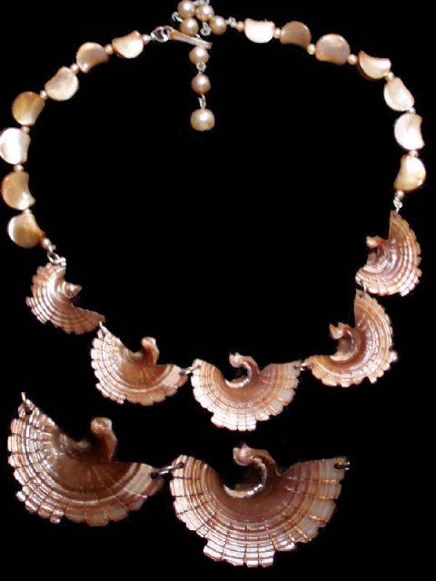 Early 1930's BIrd Shell Arts Crafts necklace