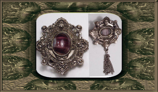 Scottish Agate Etruscan dangle silver Brooch