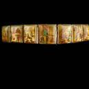 Vintage Wide Persian Bracelet - Antique portrait miniatures - storytelling panels - set in silver and mother of pearl