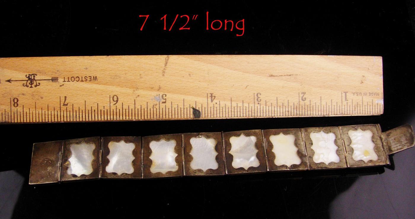 Vintage Wide Persian Bracelet - Antique portrait miniatures - storytelling panels - set in silver and mother of pearl