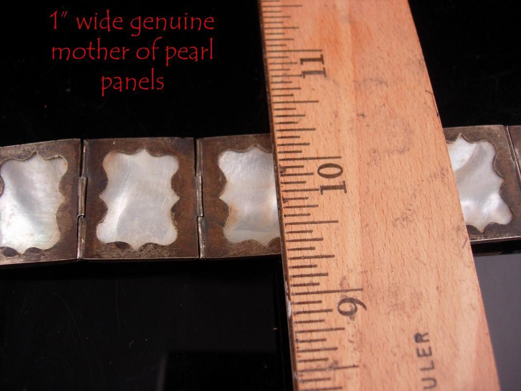 Vintage Wide Persian Bracelet - Antique portrait miniatures - storytelling panels - set in silver and mother of pearl