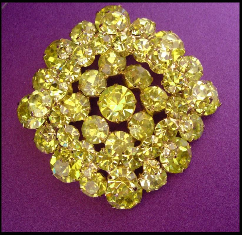 Vintage Yellow HUGE Brooch - Layered beautiful statement piece - big cluster pin -  vintage gold costume jewelry