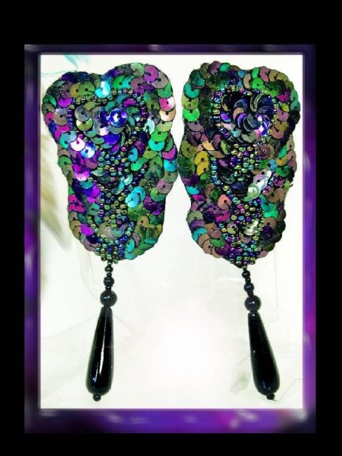 DIVA Glam HUGE pure glitz PEacock glass beaded Drop Earrings