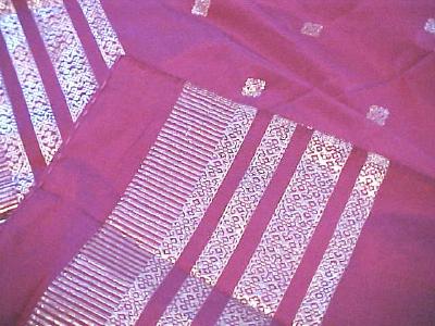 Vintage Sari Saree Rose Silk Ornate Silver Designs