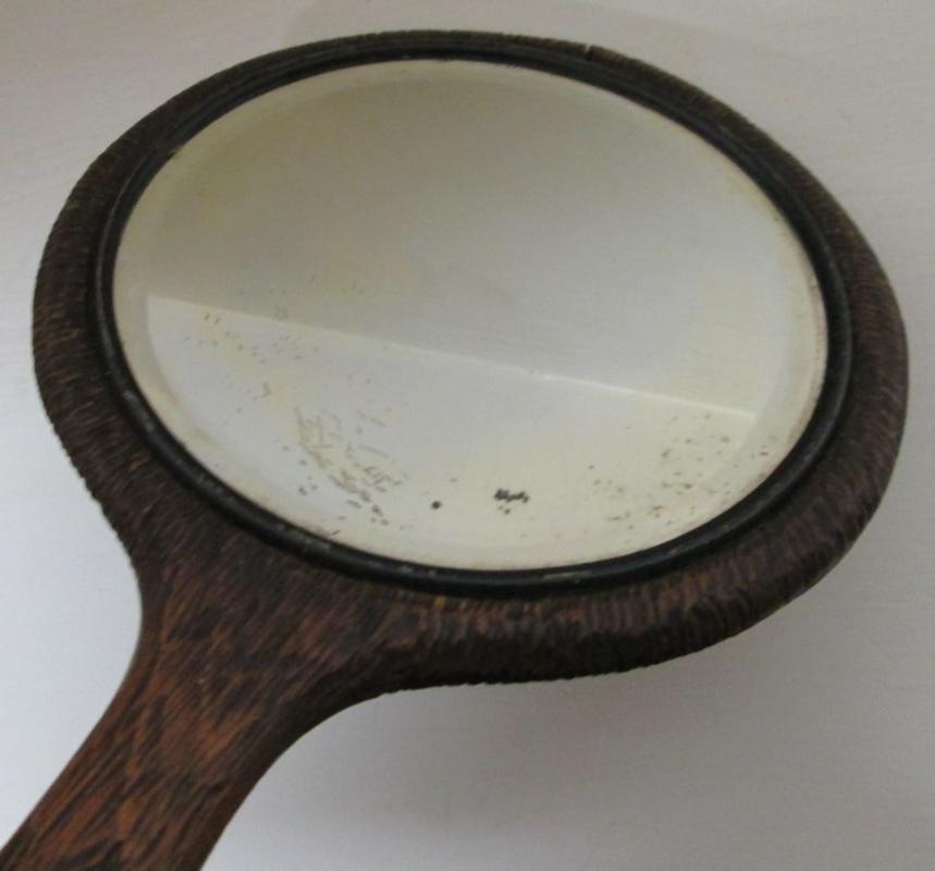 Dresser Mirror Carved Wood Handle Floral