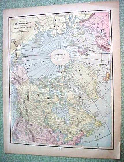 Antique Map Polar Regions 1894 Artic