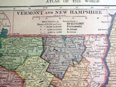 Antique Map Vermont New Hampshire Massachusetts Rhode Island 1904