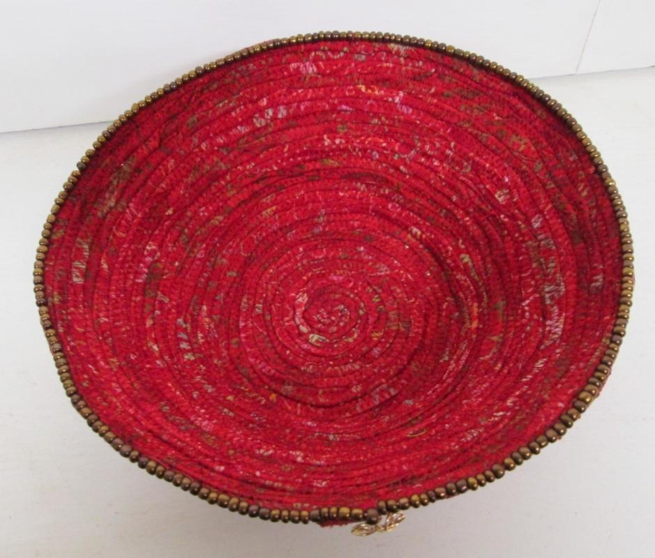 Bowl Woven Fabric Hand Made Beaded