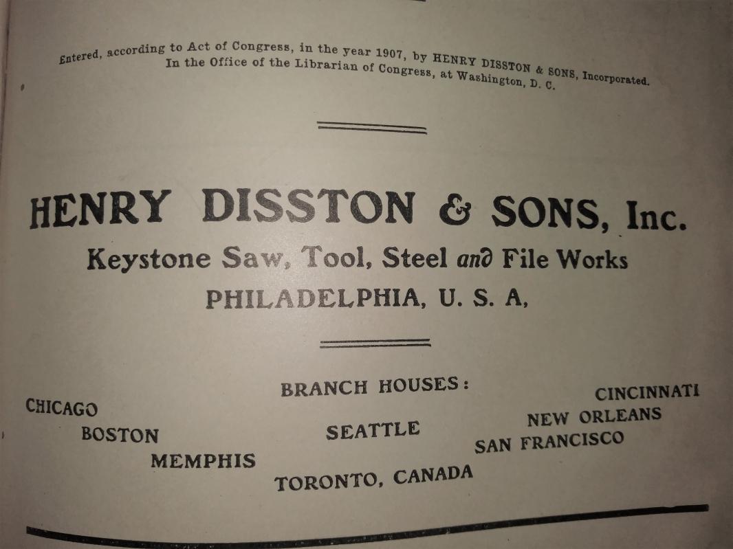 Disston Handbook on Saws 1907 First Edition