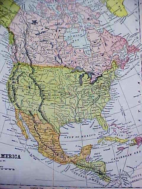 Antique Map North America Western Hemisphere 1902