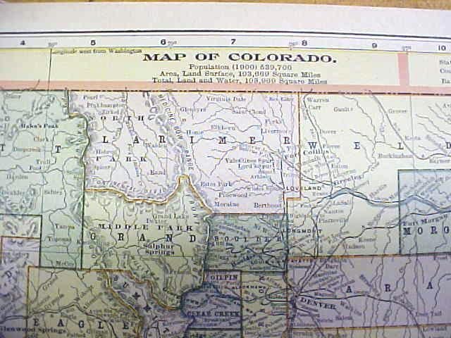 Antique Map Colorado/Idaho/Wyoming 1902 Crowell