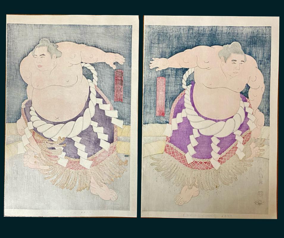Japan - Nishiki-e Sumo-e by Daimon Kinoshita - 1985 series of Yokuzuna warriors - Set of 2 prints