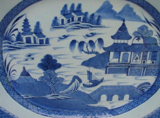 C. 1840-1850 BLUE CANTON PLATTER 17