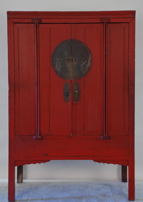 Antique Chinese Red Lacquered Wedding Cabinet