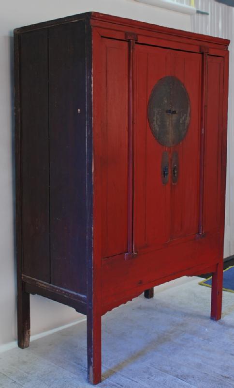 Antique Chinese Red Lacquered Wedding Cabinet