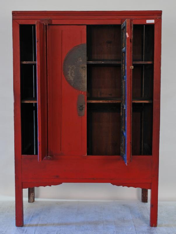 Antique Chinese Red Lacquered Wedding Cabinet