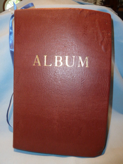 OLD LEATHER BOUND POST CARD ALBUM FULL OF VINTAGE EUROPEAN POST CARDS