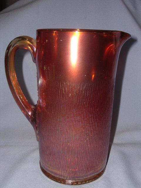 IMPERIAL TREE BARK MARIGOLD IRIDIZED CARNIVAL GLASS TANKARD PITCHER AND 6 TUMBLERS