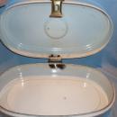 ANTIQUE GERMAN CHICKEN WIRE GRANITEWARE ENAMEL OVAL BREAD BOX KEEPER