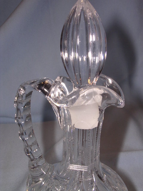 BEAUTIFUL GLASS CRYSTAL CUT CRUET WITH STOPPER  POLAND