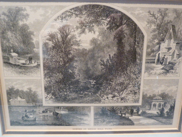 1872  SCENES IN DRUID HILL PARK , BALTIMORE MD, FRAMED WOOD ENGRAVING PRINT