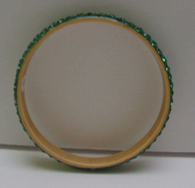 Celluloid Vintage Bangle with Green rhinestones