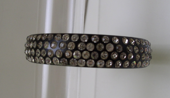 Celluloid Vintage Black and White Rhinestone Bangle